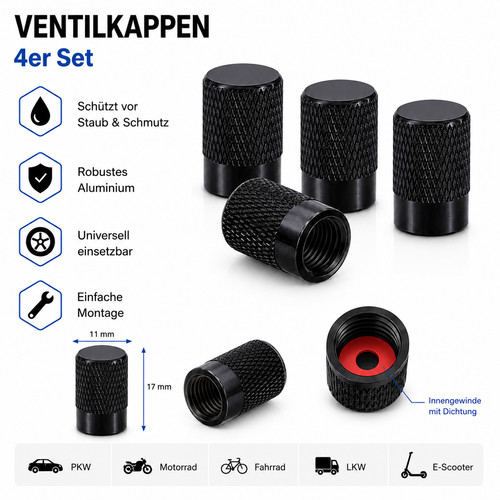Aluminium ventilkappen set - 4x,